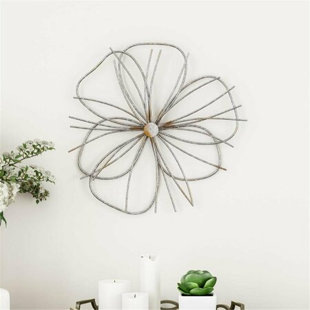 DAPHNES DINNETTE Metallic Wire Layer Flower Sculpture Hanging Accent Art for Living Room Wall Decor, Silver & Gold DA3242239
